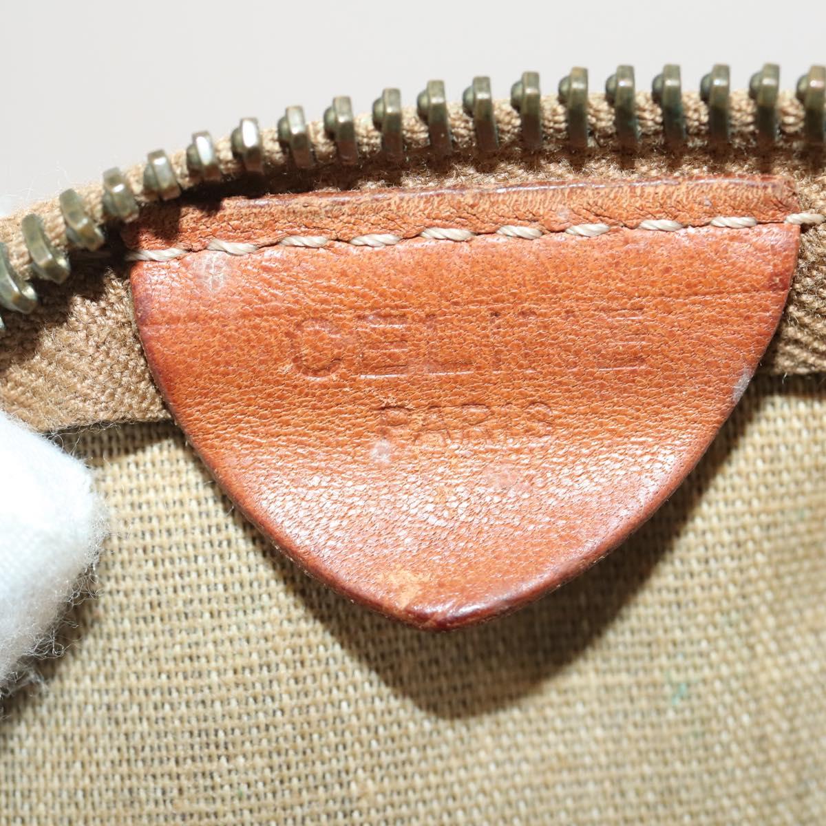 CELINE Macadam Canvas Boston Bag PVC Leather Brown Gold Auth 180687