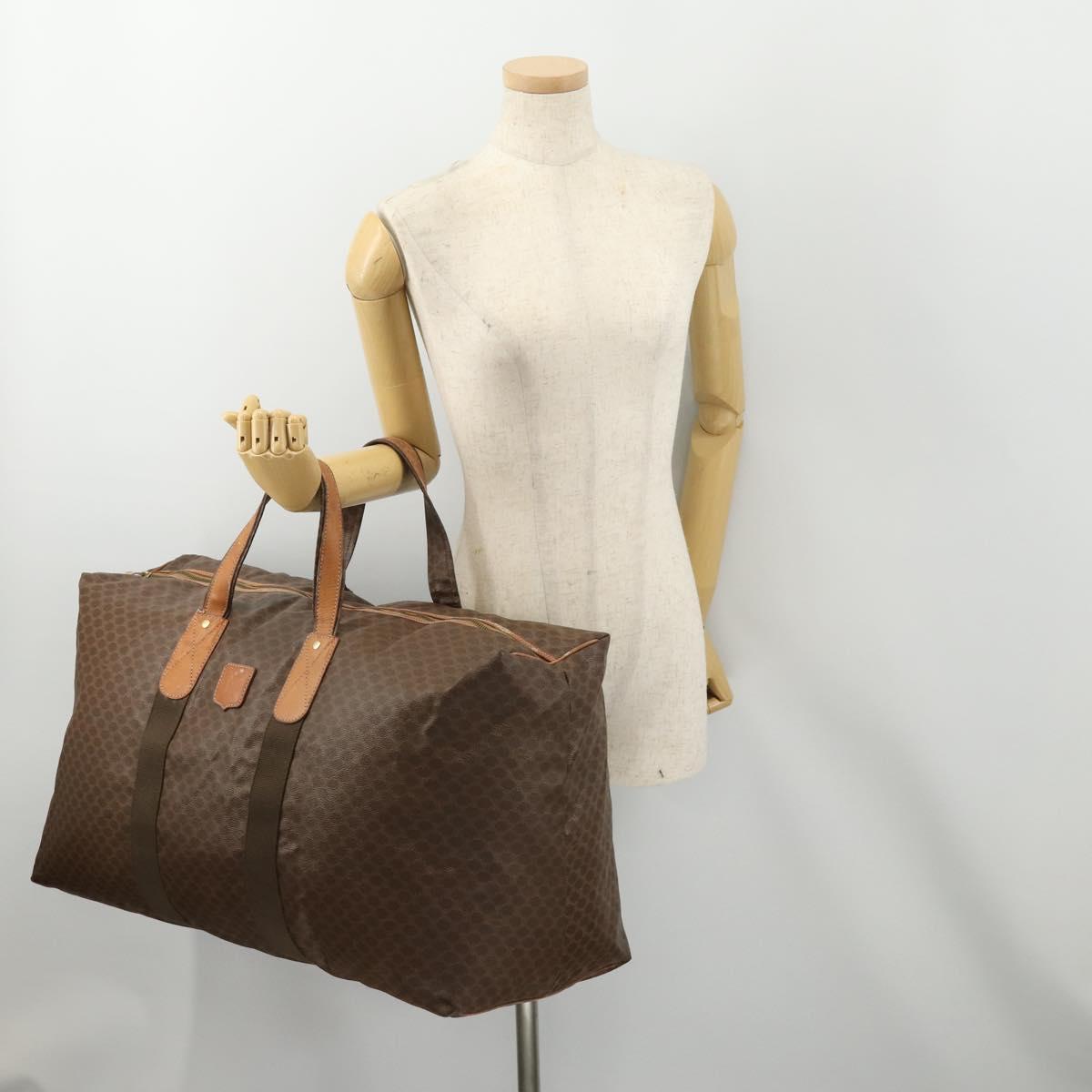 CELINE Macadam Canvas Boston Bag PVC Leather Brown Gold Auth 180687