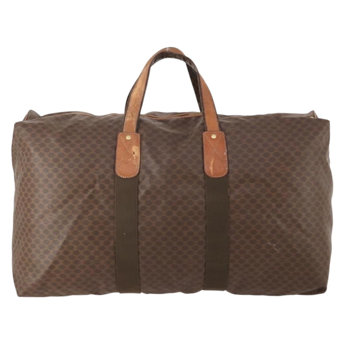 CELINE Macadam Canvas Boston Bag PVC Leather Brown Gold Auth 180687