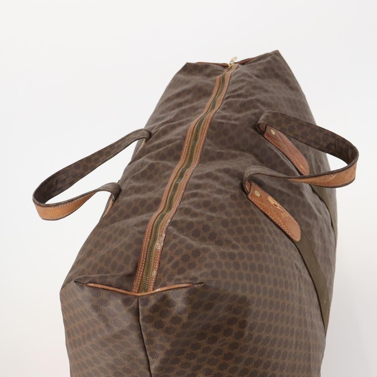 CELINE Macadam Canvas Boston Bag PVC Leather Brown Gold Auth 180687