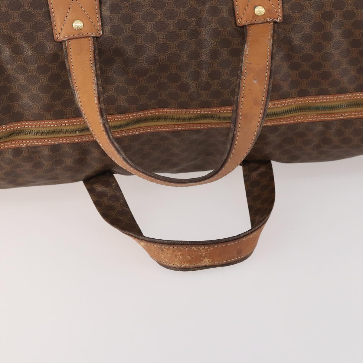 CELINE Macadam Canvas Boston Bag PVC Leather Brown Gold Auth 180687