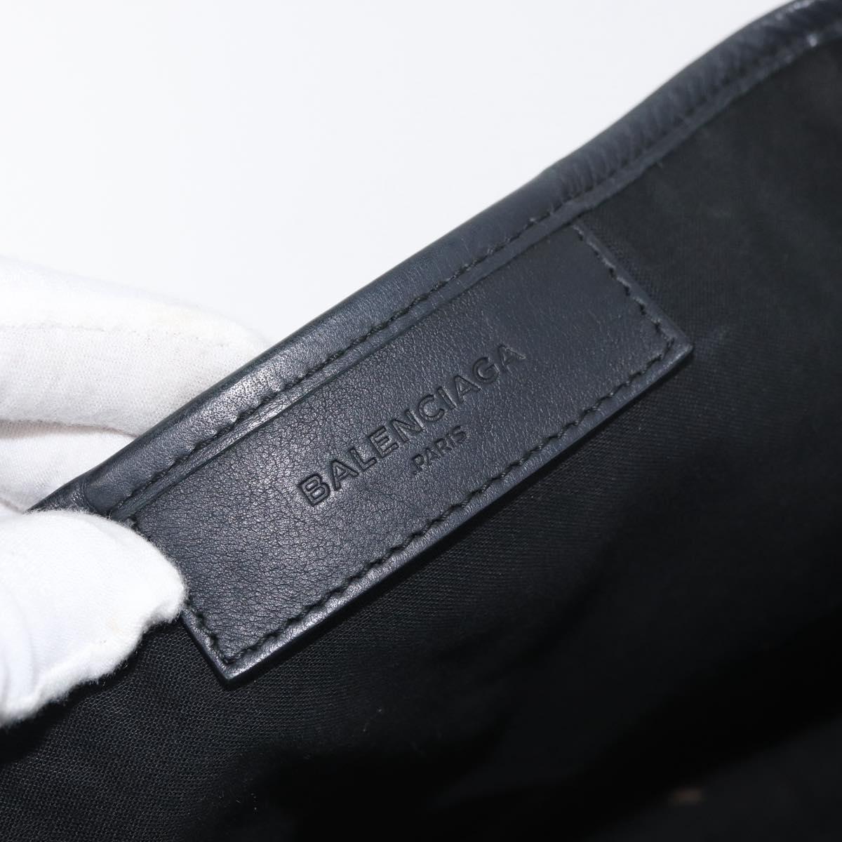 BALENCIAGA Navy Kabas S Tote Bag Leather Black Silver 339933 Auth 180690