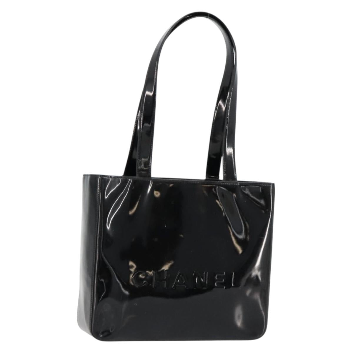 CHANEL Tote Bag Patent leather Black Gold CC Auth 180691