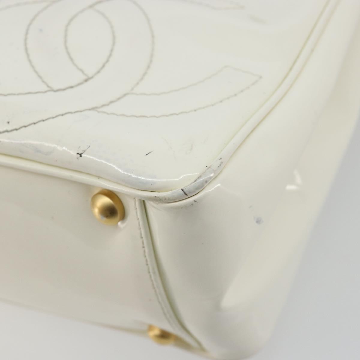 CHANEL Triple Coco Hand Bag Patent leather White CC Auth 180698