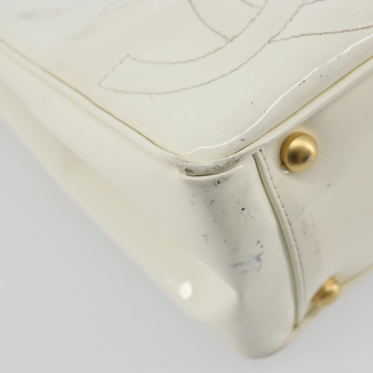 CHANEL Triple Coco Hand Bag Patent leather White CC Auth 180698