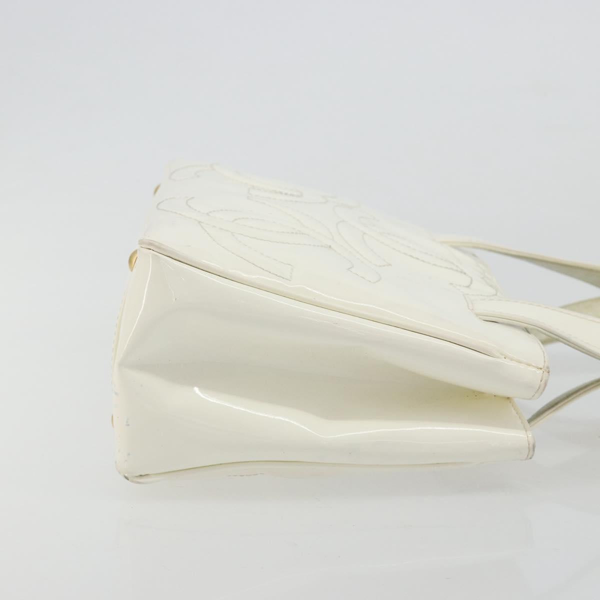 CHANEL Triple Coco Hand Bag Patent leather White CC Auth 180698