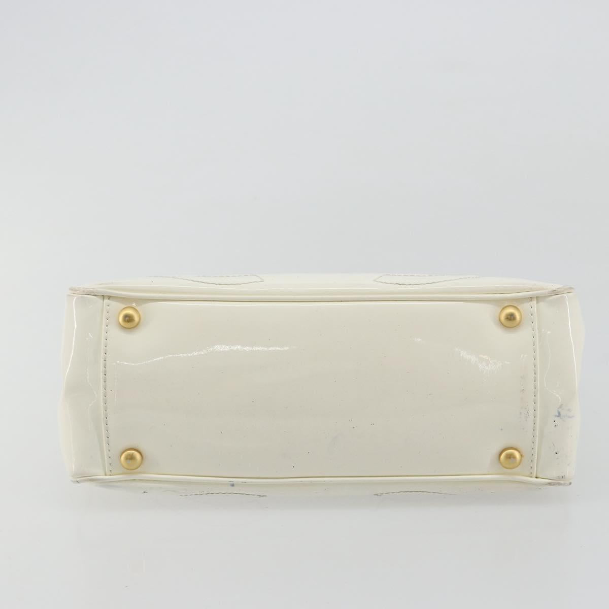 CHANEL Triple Coco Hand Bag Patent leather White CC Auth 180698