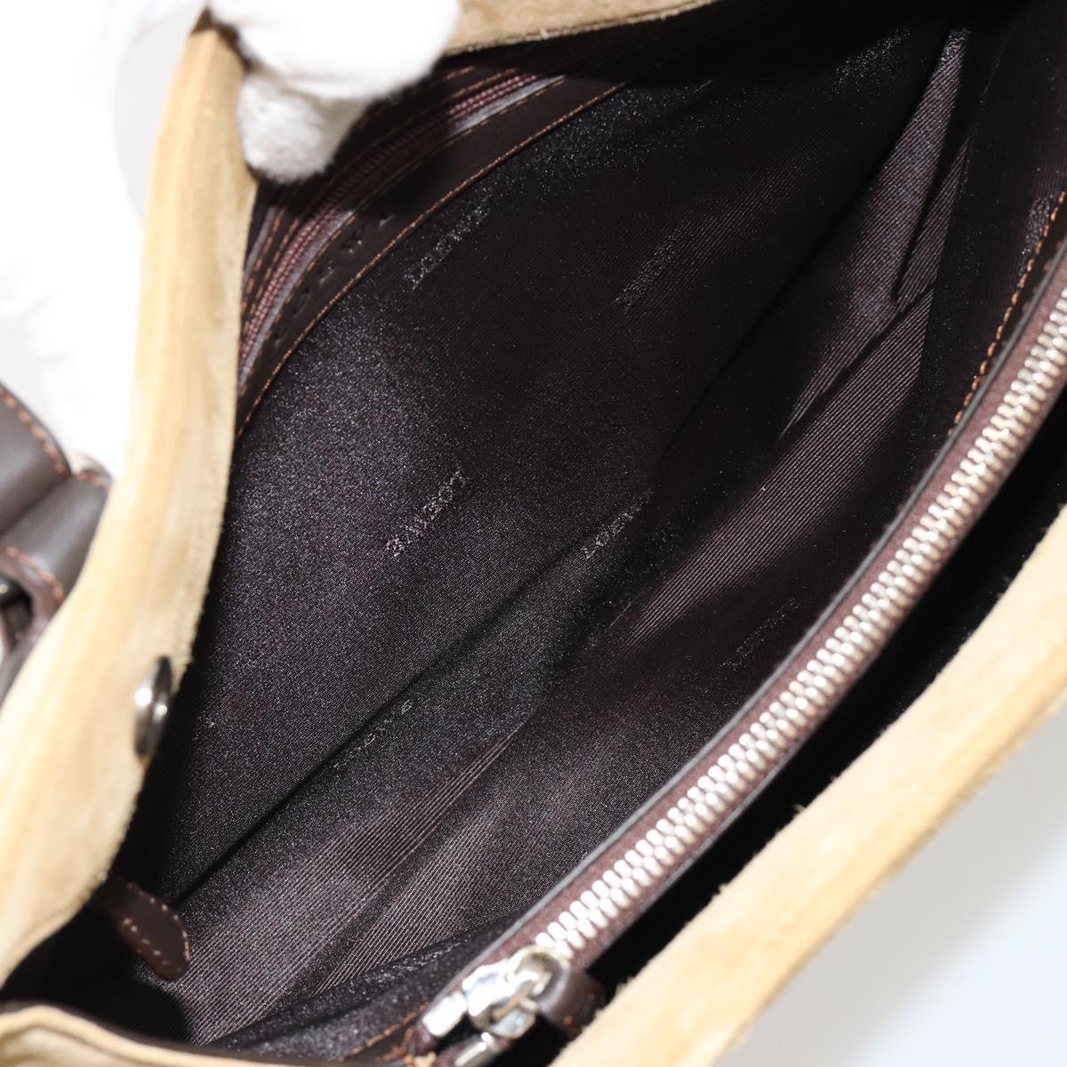 LOEWE Anagram Hand Bag Suede Beige Gold Auth 180719A