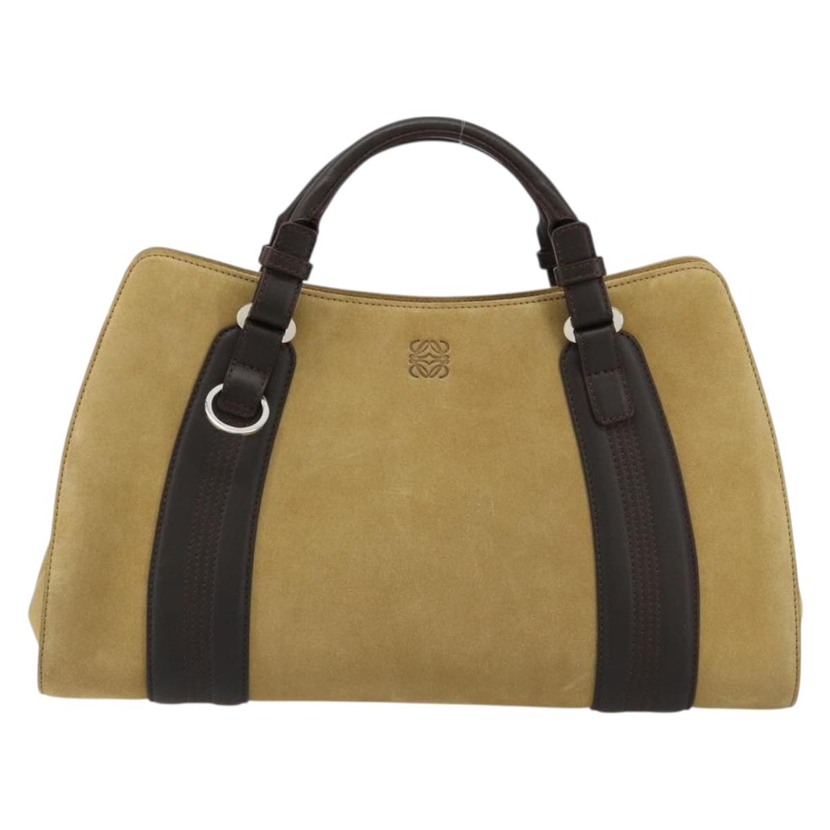 LOEWE Anagram Hand Bag Suede Beige Gold Auth 180719A