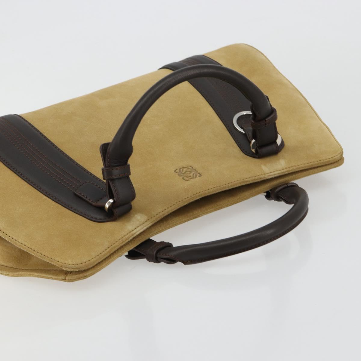LOEWE Anagram Hand Bag Suede Beige Gold Auth 180719A