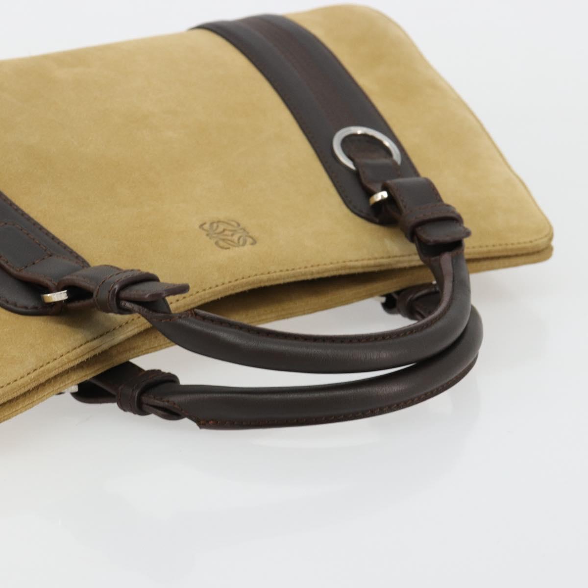 LOEWE Anagram Hand Bag Suede Beige Gold Auth 180719A