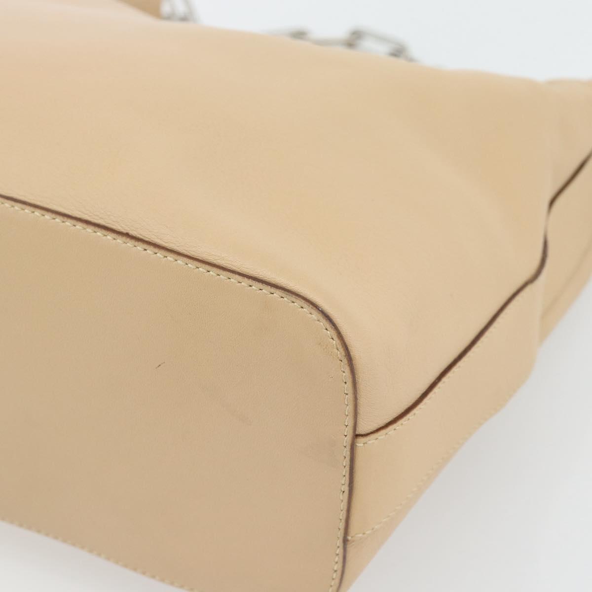 GUCCI Chain Shoulder Bag Leather Beige Silver Auth 180723