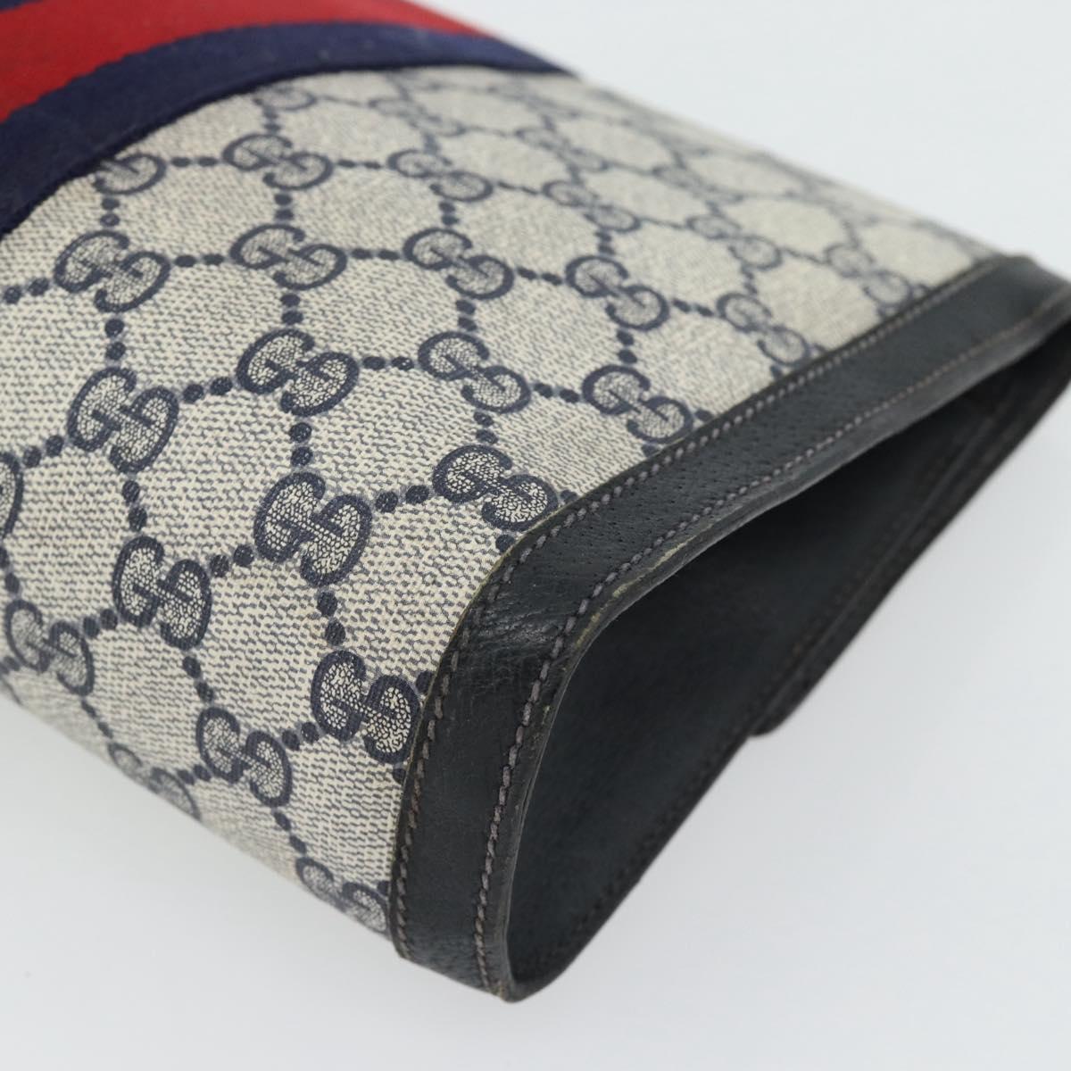 GUCCI GG Supreme Sherry Line Clutch Bag PVC Navy Red 89 01 006 Auth 180726