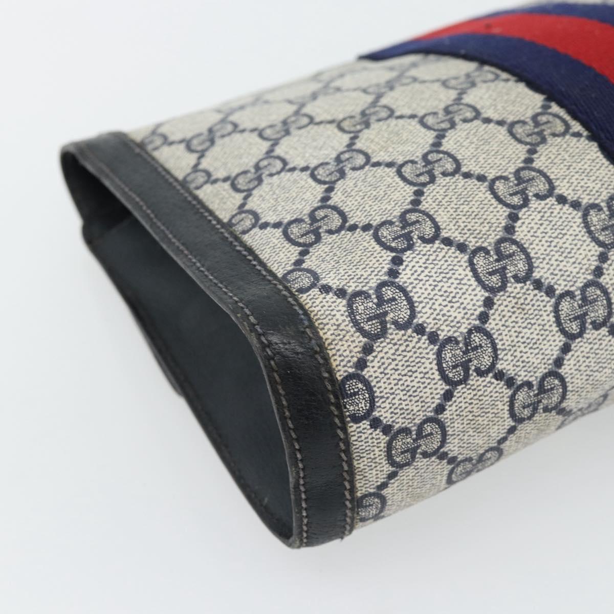 GUCCI GG Supreme Sherry Line Clutch Bag PVC Navy Red 89 01 006 Auth 180726