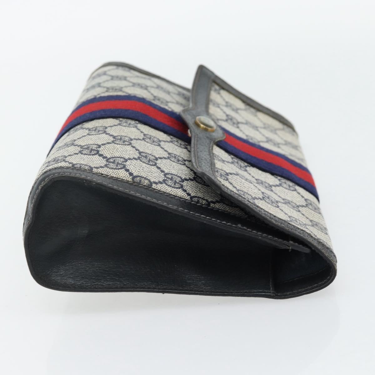 GUCCI GG Supreme Sherry Line Clutch Bag PVC Navy Red 89 01 006 Auth 180726