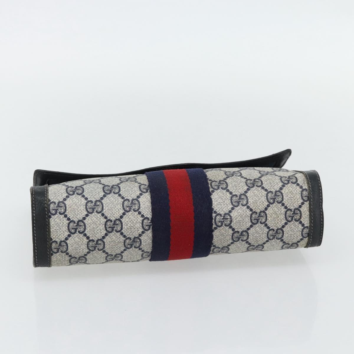 GUCCI GG Supreme Sherry Line Clutch Bag PVC Navy Red 89 01 006 Auth 180726