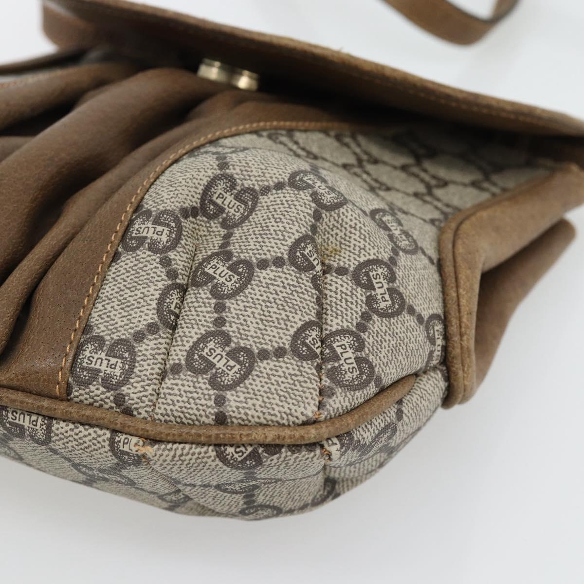 GUCCI GG Plus Supreme Shoulder Bag PVC Beige Gold Auth 180728