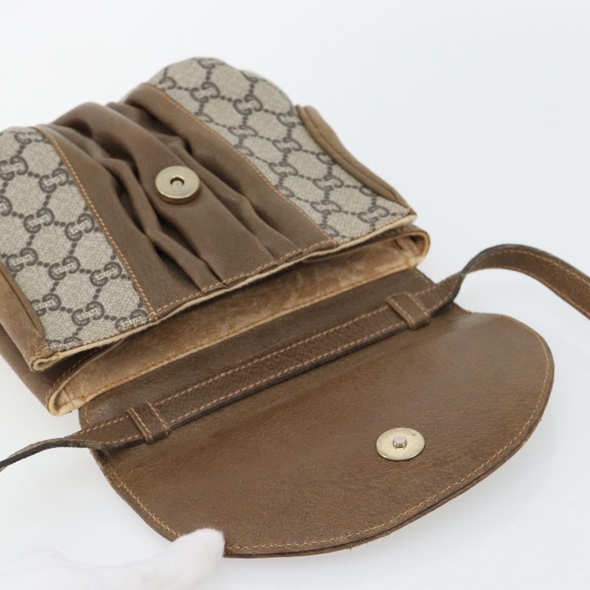 GUCCI GG Plus Supreme Shoulder Bag PVC Beige Gold Auth 180728