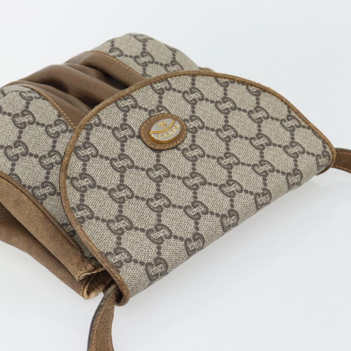 GUCCI GG Plus Supreme Shoulder Bag PVC Beige Gold Auth 180728