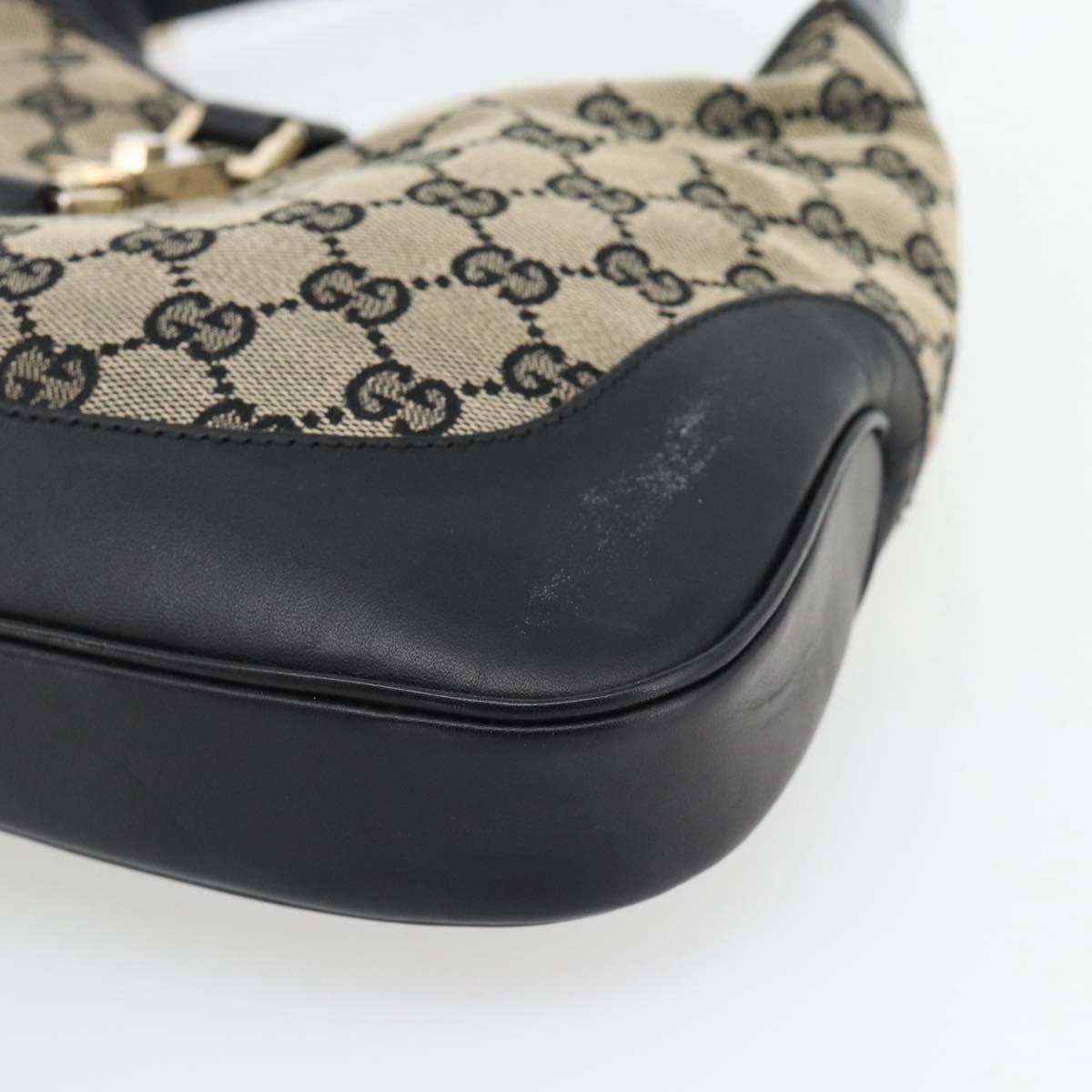 GUCCI GG Canvas Jackie Shoulder Bag Black Gold beige 001 3306 Auth 180735A