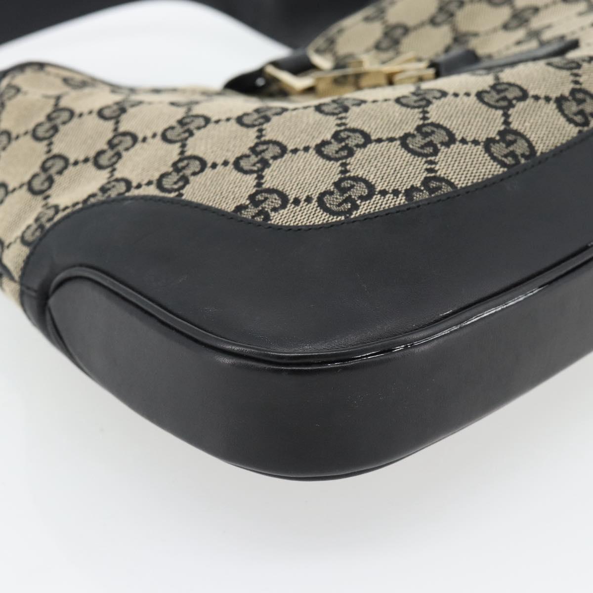 GUCCI GG Canvas Jackie Shoulder Bag Black Gold beige 001 3306 Auth 180735A