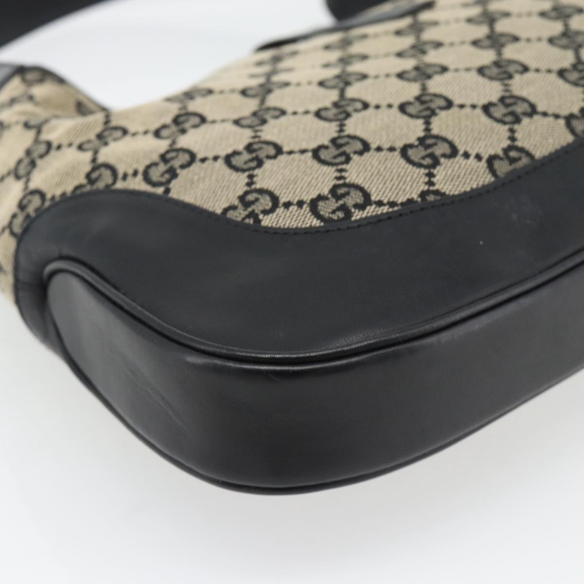 GUCCI GG Canvas Jackie Shoulder Bag Black Gold beige 001 3306 Auth 180735A