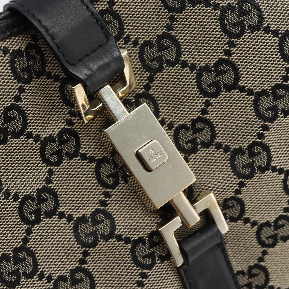 GUCCI GG Canvas Jackie Shoulder Bag Black Gold beige 001 3306 Auth 180735A