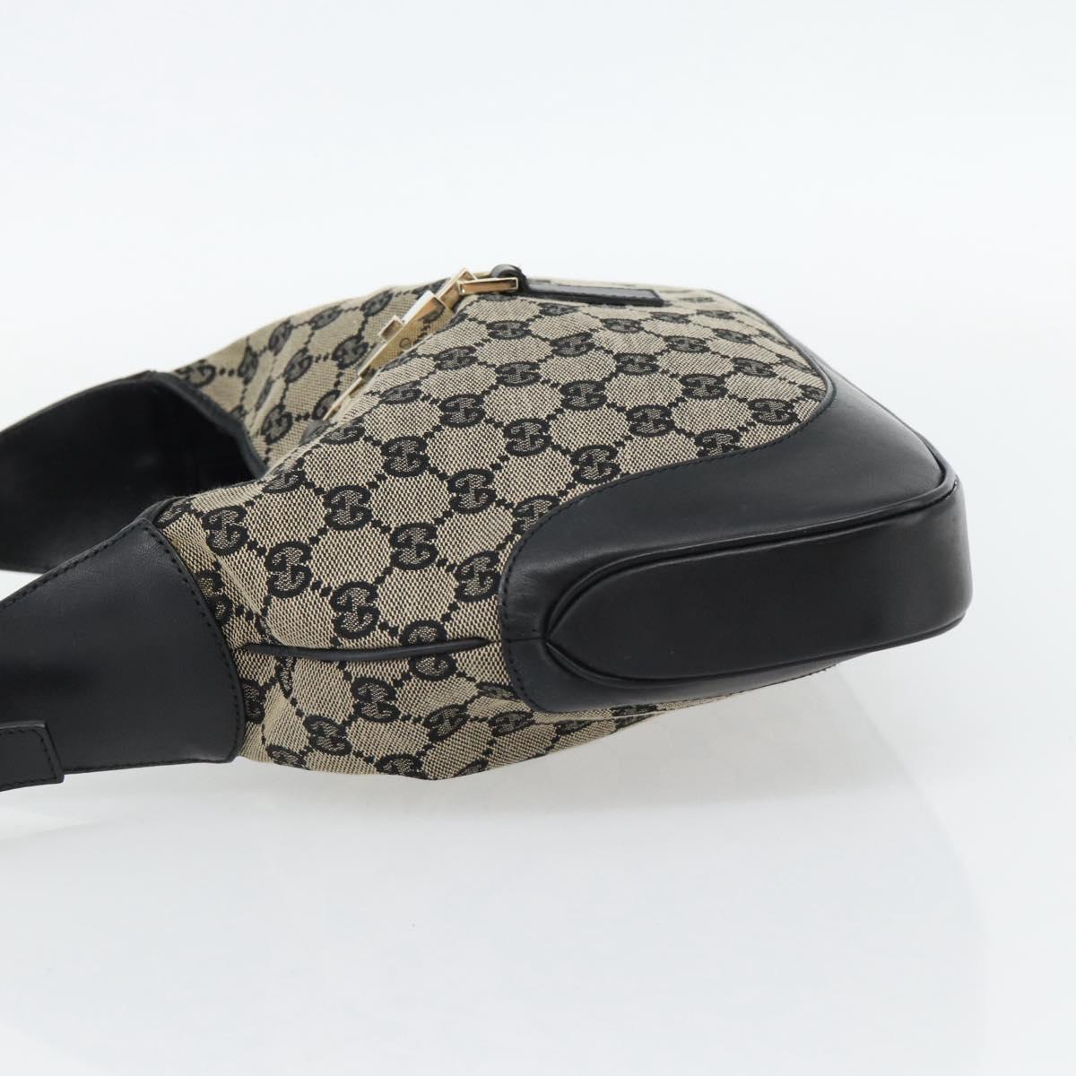 GUCCI GG Canvas Jackie Shoulder Bag Black Gold beige 001 3306 Auth 180735A