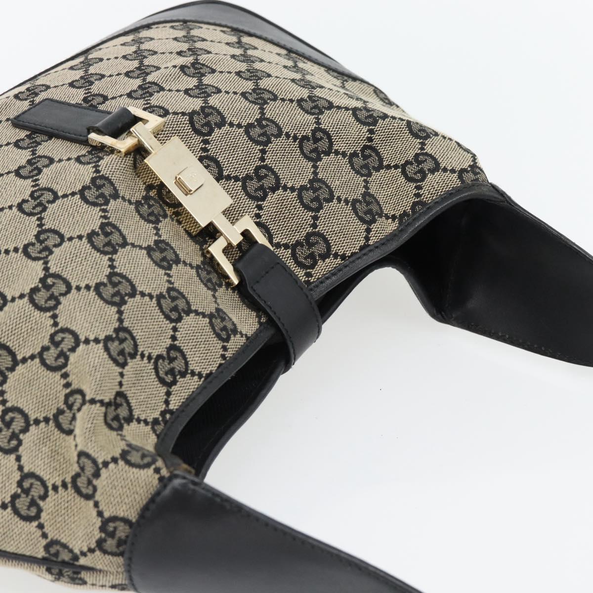 GUCCI GG Canvas Jackie Shoulder Bag Black Gold beige 001 3306 Auth 180735A