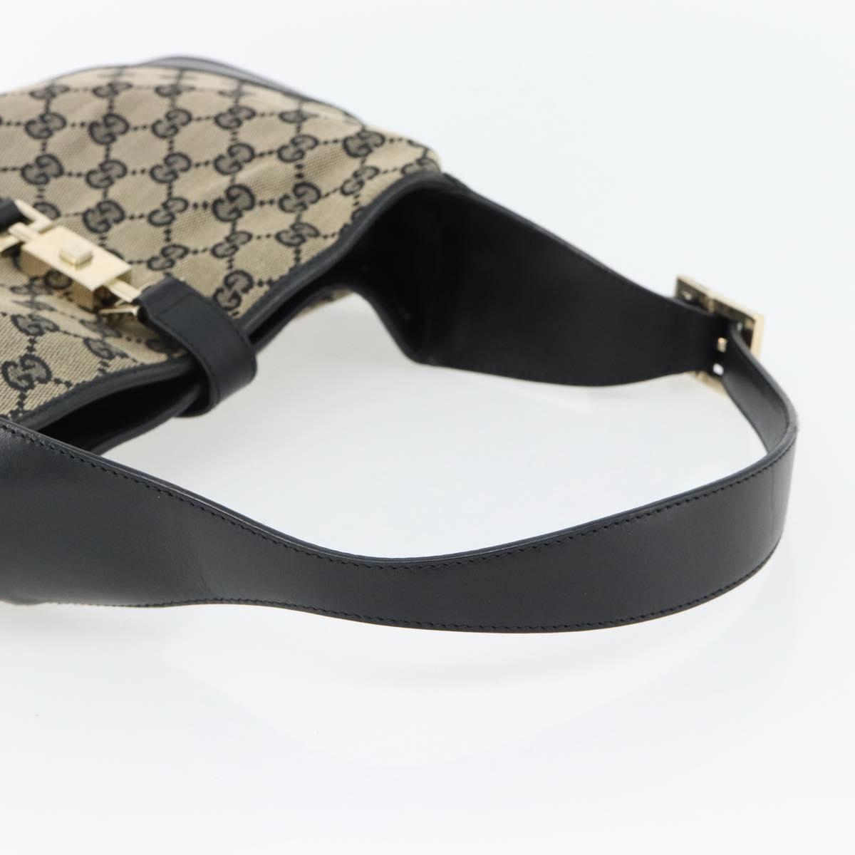 GUCCI GG Canvas Jackie Shoulder Bag Black Gold beige 001 3306 Auth 180735A