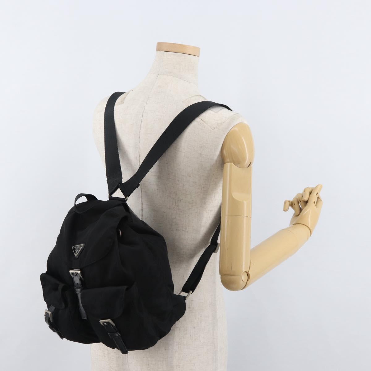PRADA Backpack Nylon Black Silver Auth 180736A