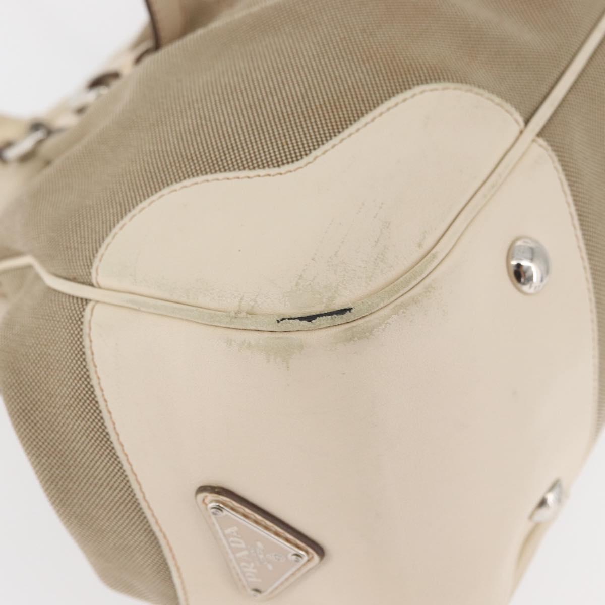 PRADA Hand Bag Jacquard Beige Silver Auth 180750