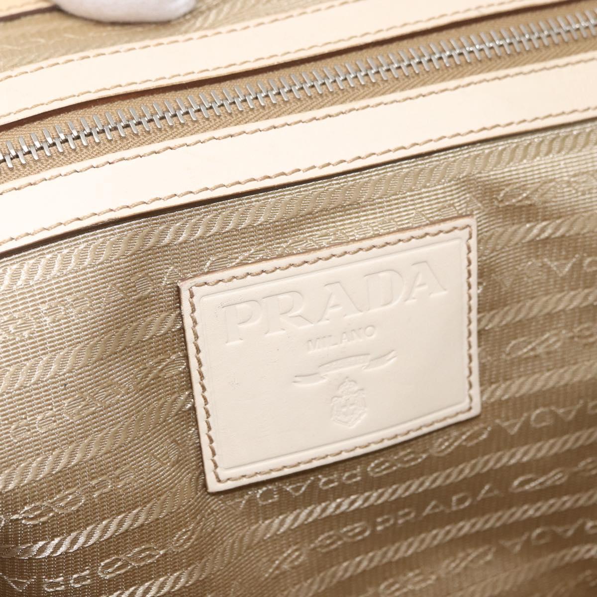 PRADA Hand Bag Jacquard Beige Silver Auth 180750