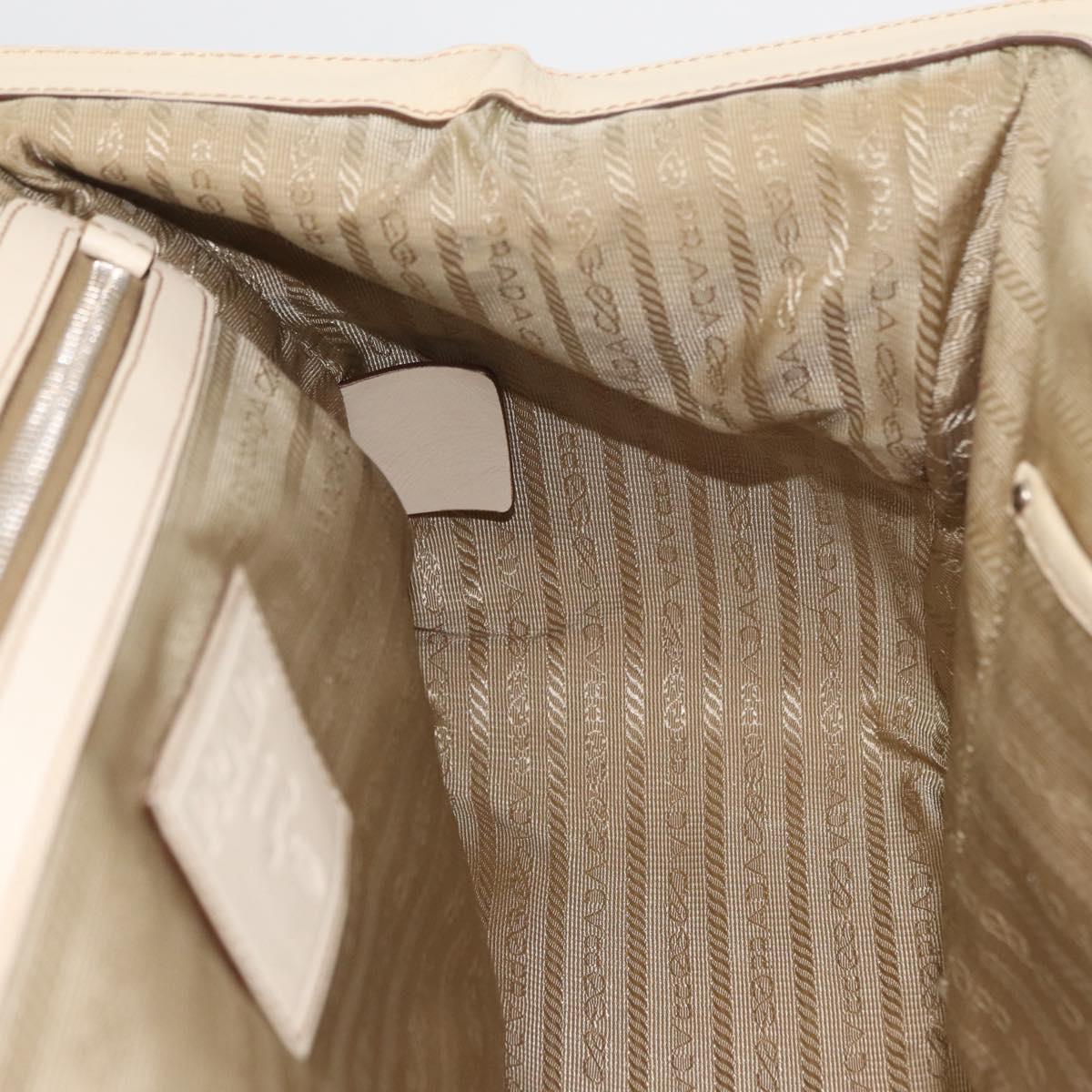 PRADA Hand Bag Jacquard Beige Silver Auth 180750