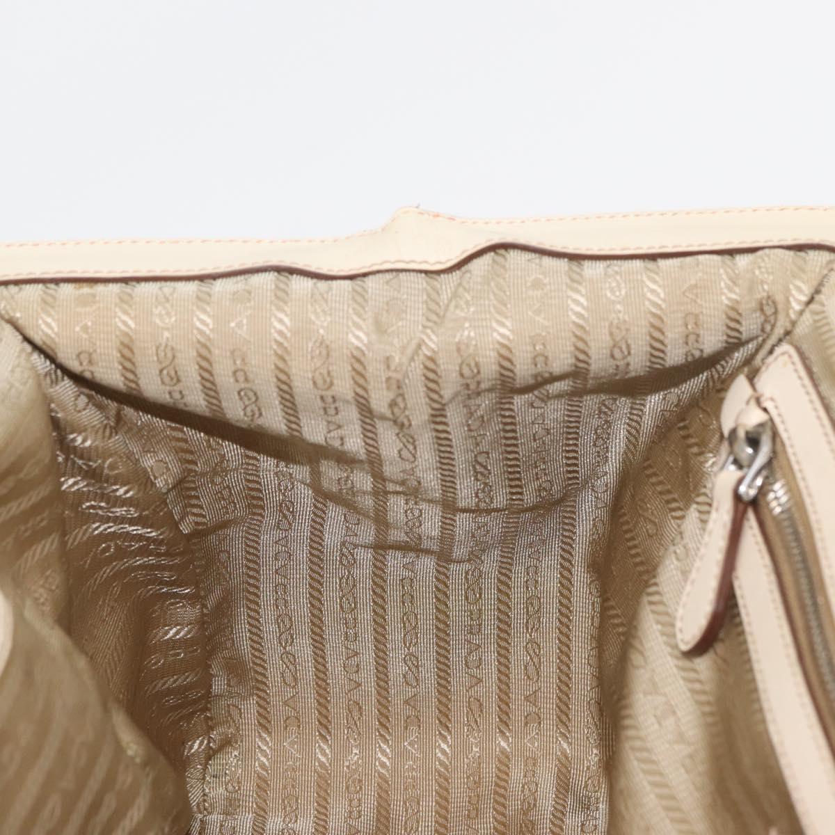 PRADA Hand Bag Jacquard Beige Silver Auth 180750