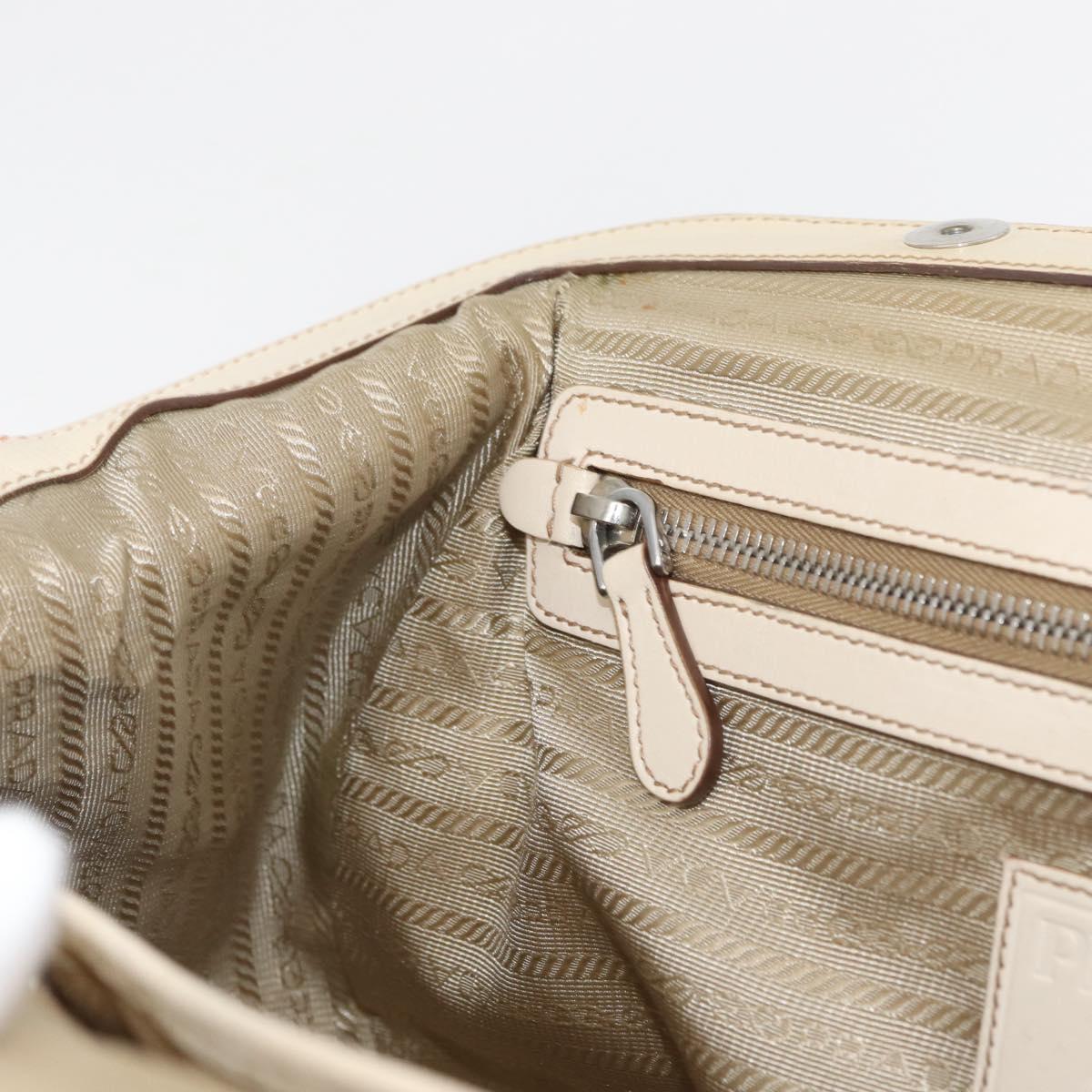 PRADA Hand Bag Jacquard Beige Silver Auth 180750
