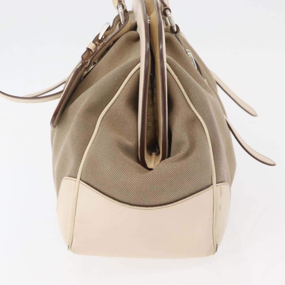PRADA Hand Bag Jacquard Beige Silver Auth 180750