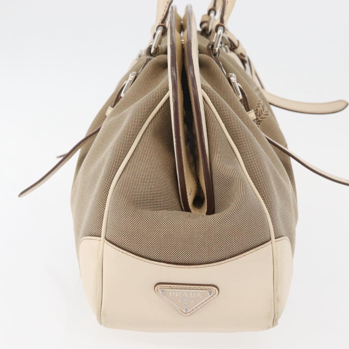 PRADA Hand Bag Jacquard Beige Silver Auth 180750
