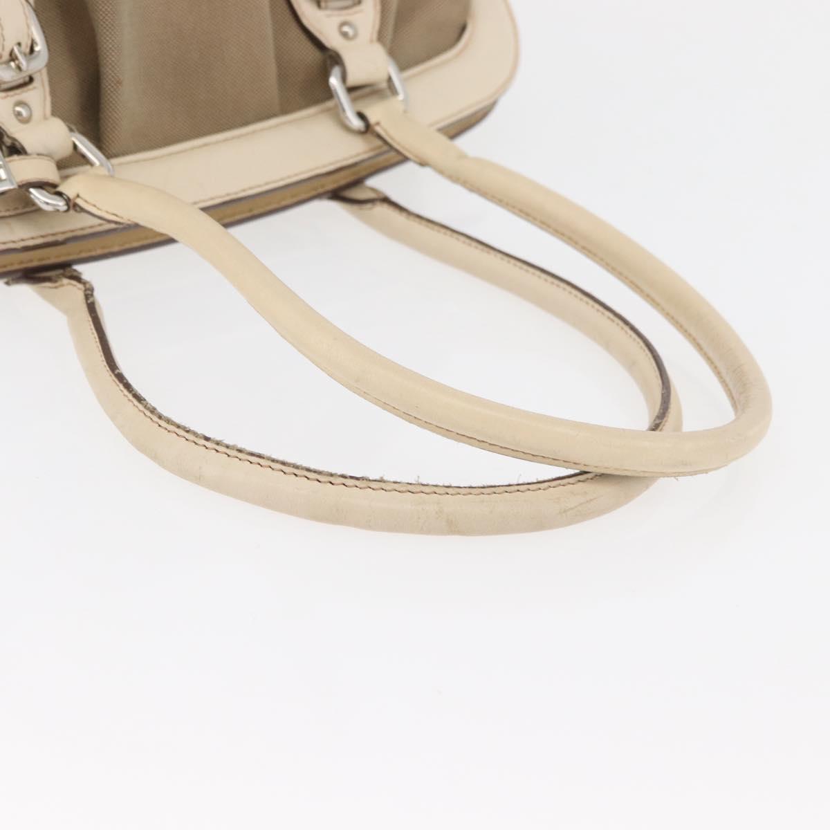 PRADA Hand Bag Jacquard Beige Silver Auth 180750