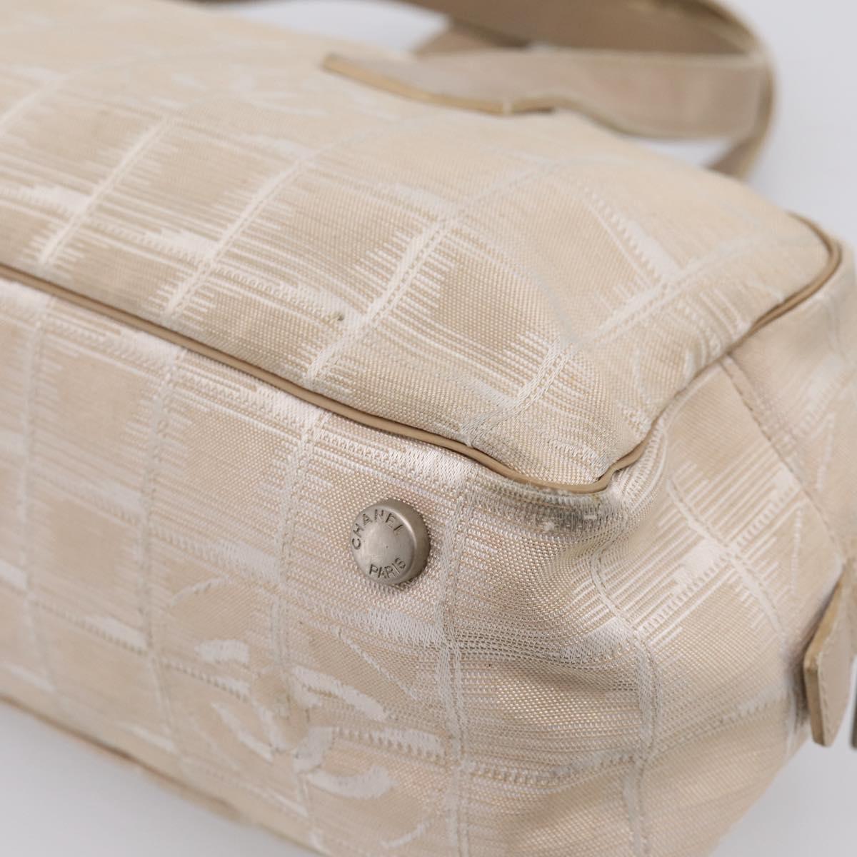 CHANEL New Travel Line Hand Bag Nylon Beige Silver CC Auth 180753