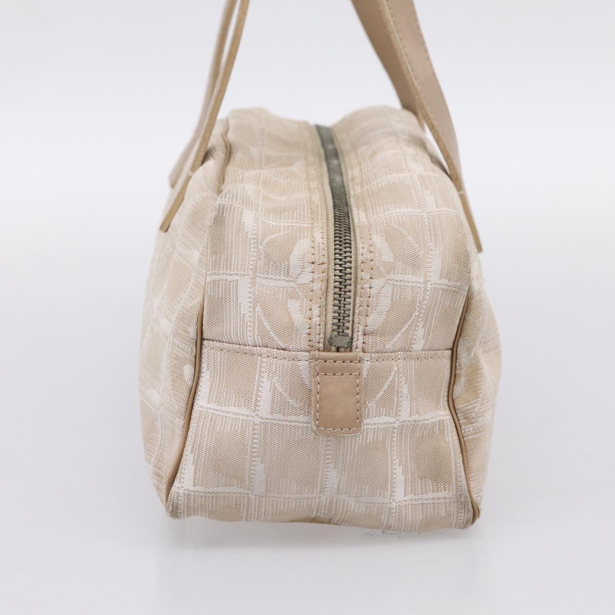 CHANEL New Travel Line Hand Bag Nylon Beige Silver CC Auth 180753