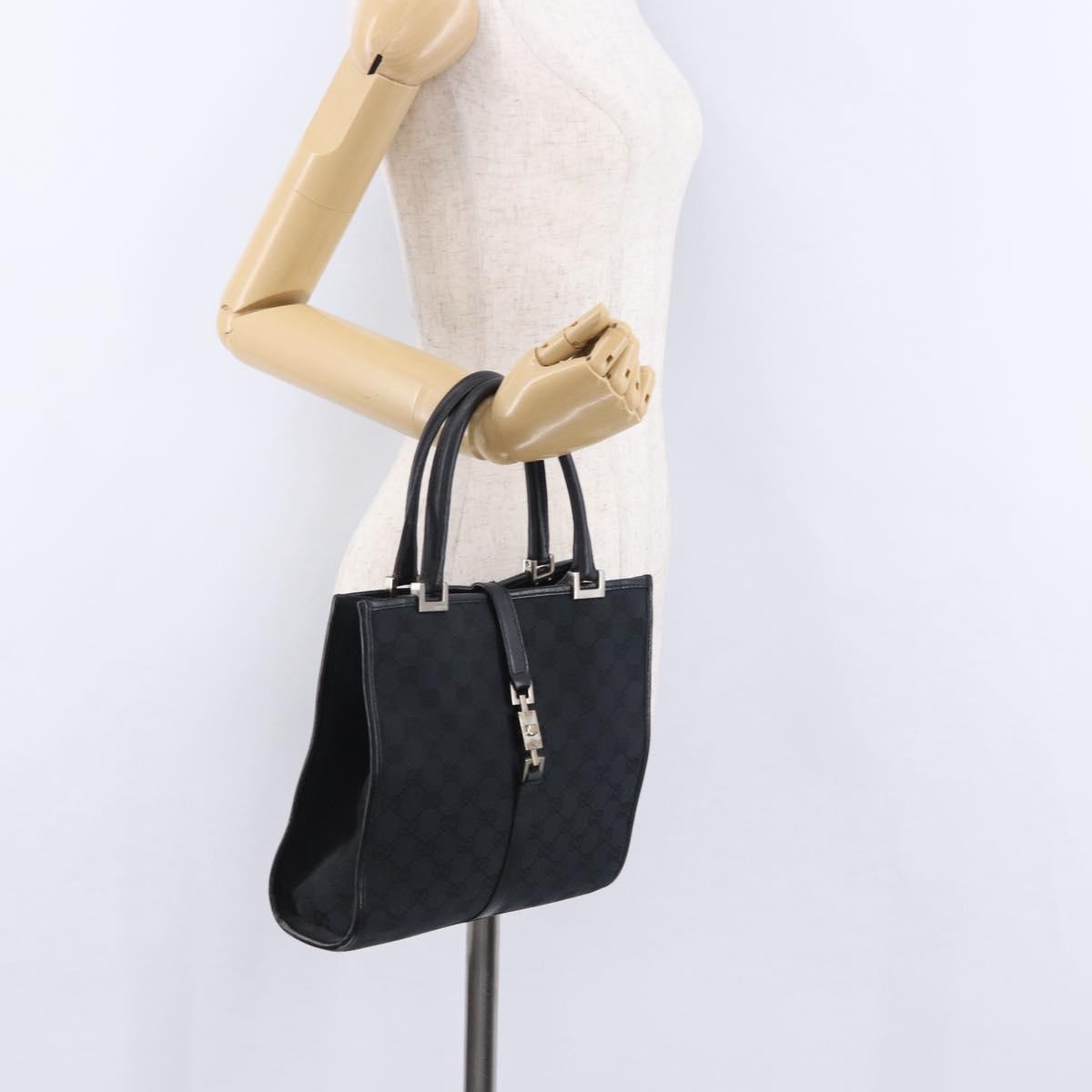 GUCCI GG Canvas Jackie Hand Bag Black Gold 002 1065 Auth 180760