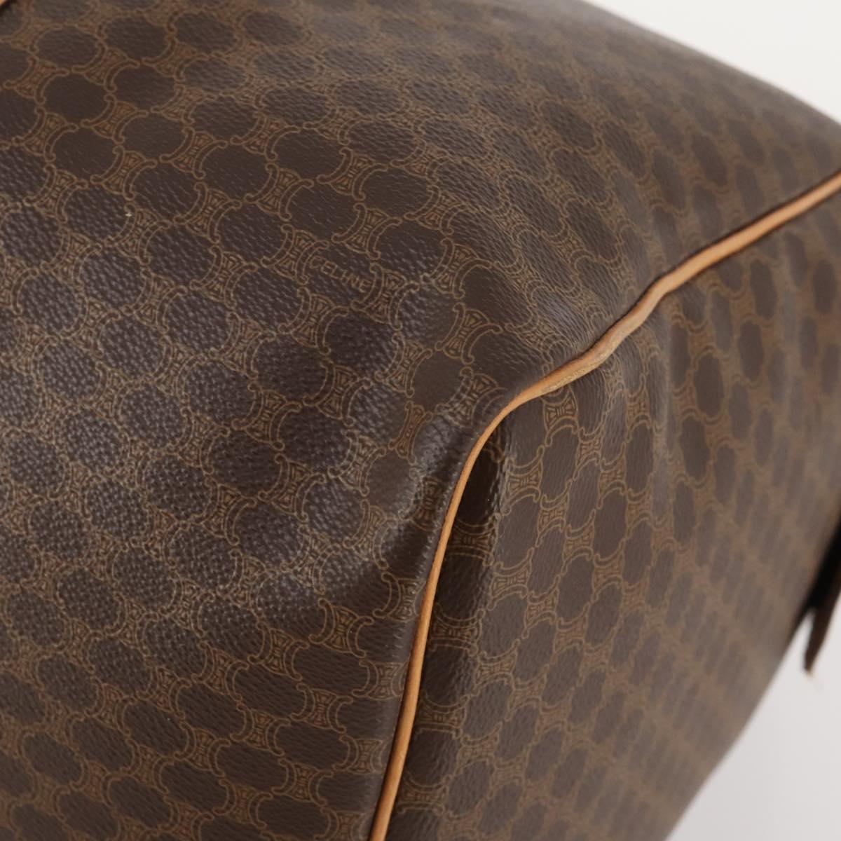 CELINE Macadam Canvas Boston Bag PVC Leather Brown Gold Auth 180777A