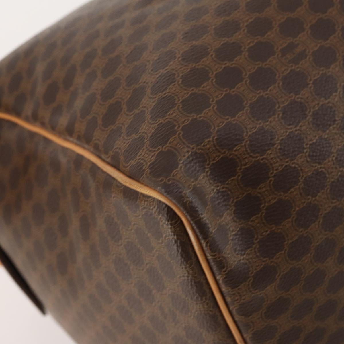 CELINE Macadam Canvas Boston Bag PVC Leather Brown Gold Auth 180777A