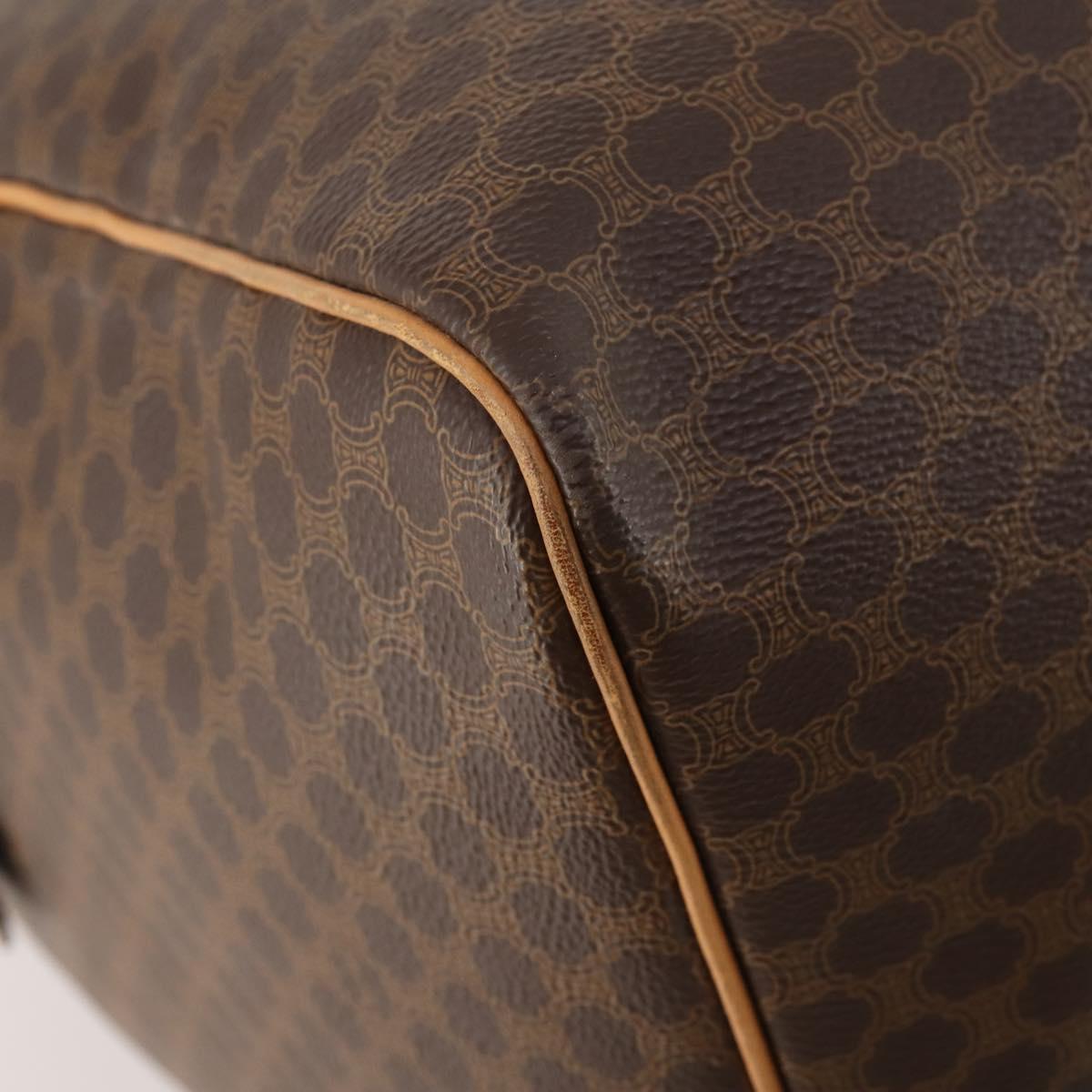 CELINE Macadam Canvas Boston Bag PVC Leather Brown Gold Auth 180777A