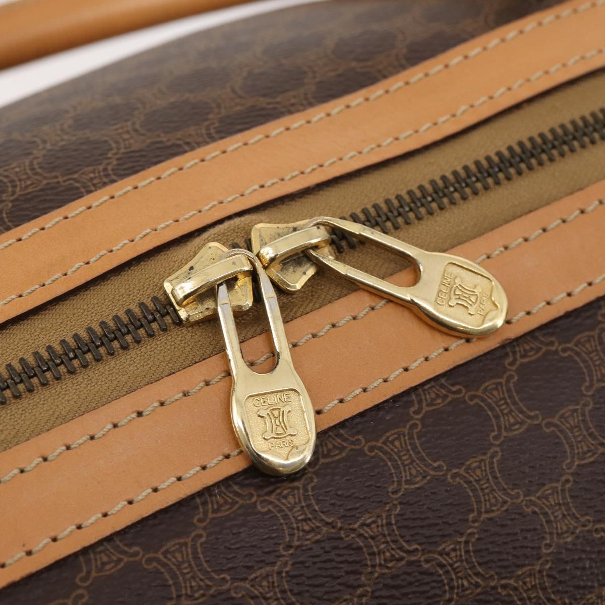 CELINE Macadam Canvas Boston Bag PVC Leather Brown Gold Auth 180777A