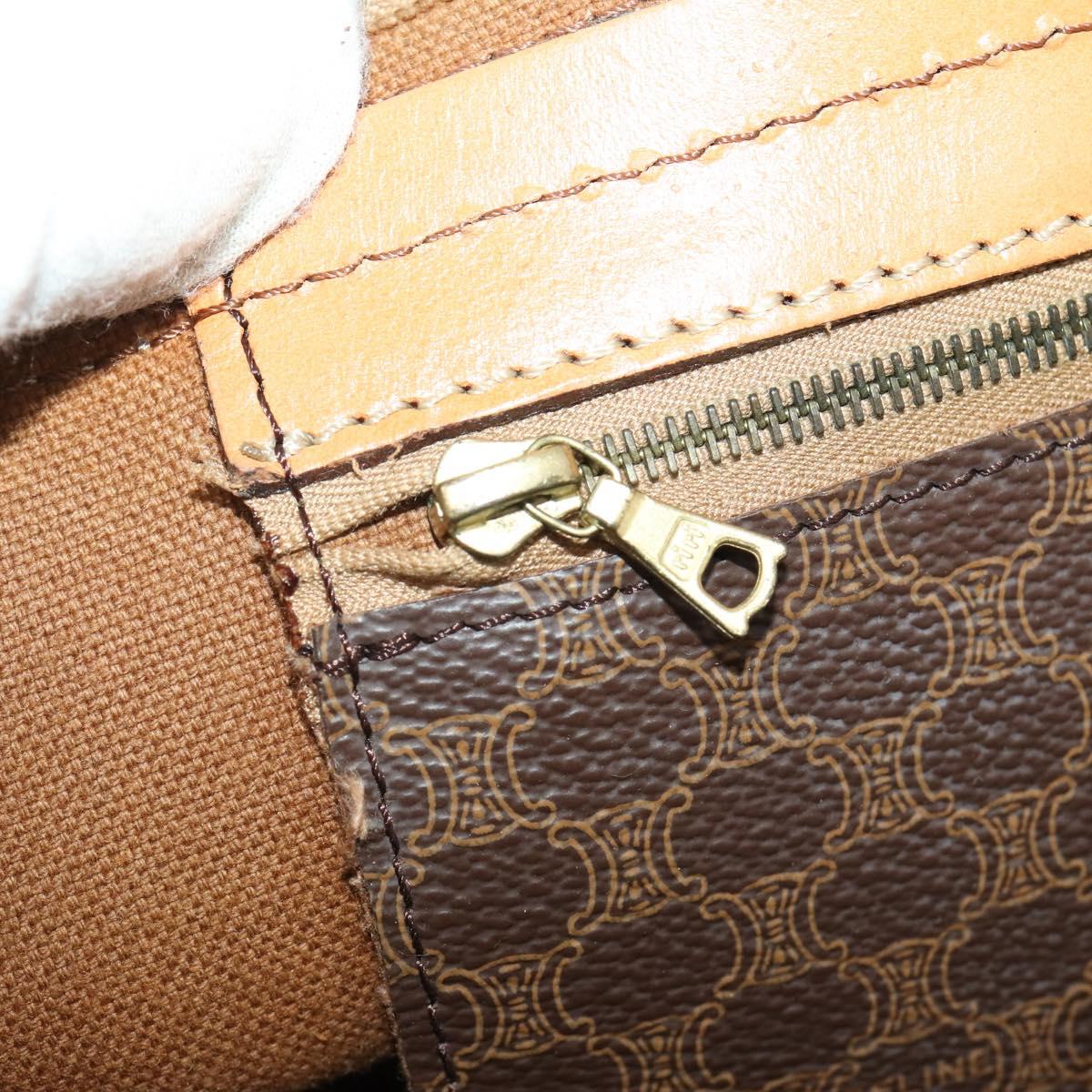 CELINE Macadam Canvas Boston Bag PVC Leather Brown Gold Auth 180777A