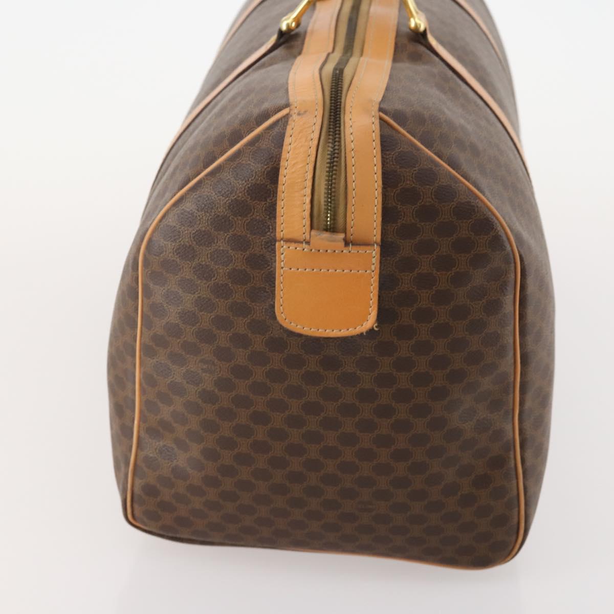 CELINE Macadam Canvas Boston Bag PVC Leather Brown Gold Auth 180777A
