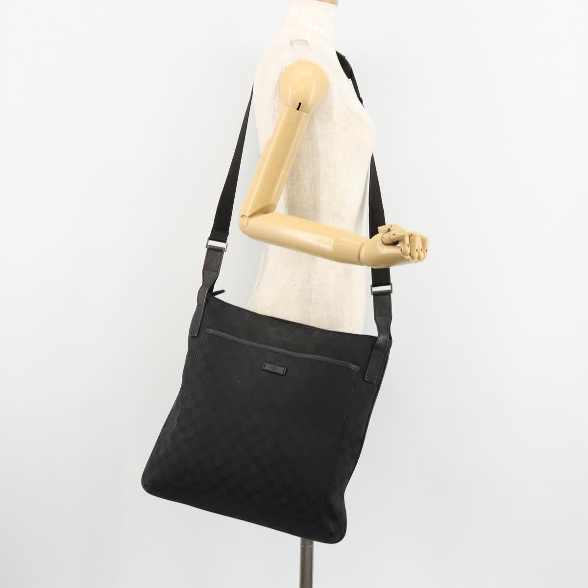 GUCCI GG Canvas Shoulder Bag Black Silver 122791 Auth 180778
