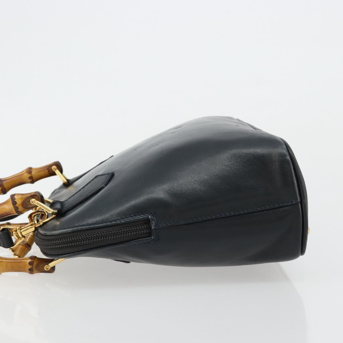 GUCCI Bamboo Hand Bag Leather 2way Navy Gold 000 2865 0290 Auth 180796